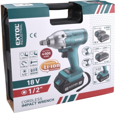 Utahovák rázový aku 1/2", brushless, 18V Li-ion, bez baterií a nabíječky EXTOL INDUSTRIAL