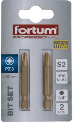 Hrot křížový pozidriv, sada 2ks, PZ 3x50mm,titan. úprava, S2 FORTUM
