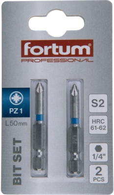 Hrot křížový pozidriv, sada 2ks, PZ 1x50mm, S2 FORTUM