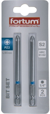 Hrot křížový pozidriv, sada 2ks, PZ 2x90mm, S2 FORTUM