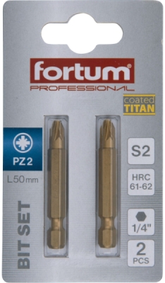 Hrot křížový pozidriv, sada 2ks, PZ 2x50mm,titan. úprava, S2 FORTUM
