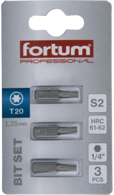 Hrot TORX, sada 3ks, T 20x25mm, S2 FORTUM