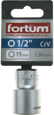 Hlavice nástrčná 1/2", 19mm, L 38mm FORTUM