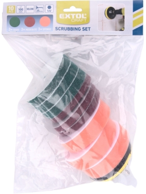 Sada čistících/leštících výseků na vrtačku 10ks, průměr 100mm, 3x3druhy EXTOL CRAFT