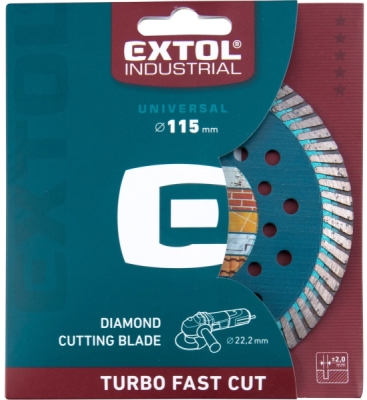 Kotouč diamantový řezný, turbo Fast Cut, suché i mokré řezání, ⌀115x22,2x2mm EXTOL INDUSTRIAL