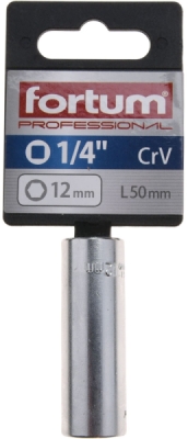 Hlavice nástrčná prodloužena 1/4", 12mm, L 50mm FORTUM