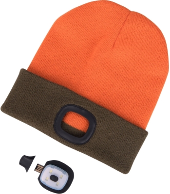 Čepice s čelovkou 4x45lm, USB nabíjení, fluorescentní oranžová/khaki zelená, oboustranná, univerzální velikost EXTOL LIGHT