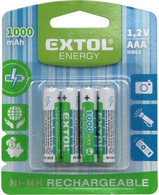 Baterie nabíjecí, 4ks, AAA (HR03), 1,2V, 1000mAh, NiMh EXTOL ENERGY