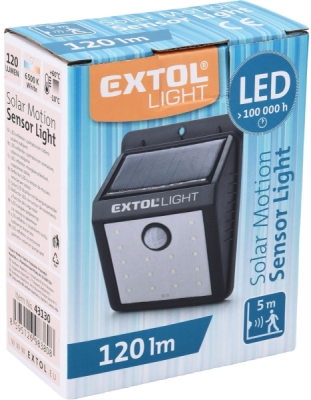 Světlo nástěnné s pohybovým čidlem, 120lm, solární nabíjení EXTOL LIGHT