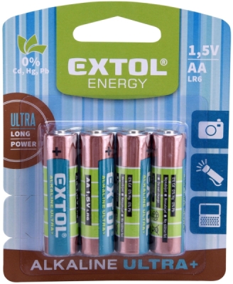 Baterie alkalické, 4ks, 1,5V AA (LR6) EXTOL ENERGY