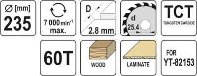 Kotouč na dřevo TCT 235 x 25,4 mm 60z Yato YT-60687