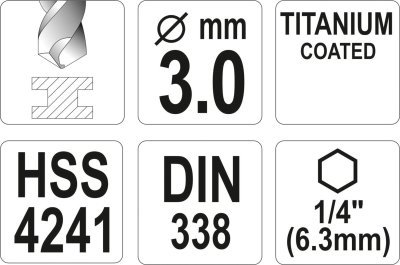 Vrták na kov TITAN 1/4" 3mm Yato YT-44754