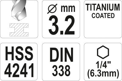 Vrták na kov TITAN 1/4" 3,2mm Yato YT-44755