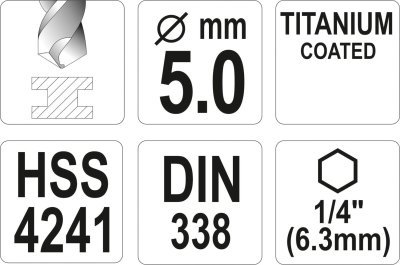 Vrták na kov TITAN 1/4" 5mm Yato YT-44761