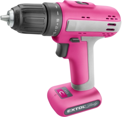 Vrtací šroubovák aku, růžový, 12V Li-ion, 1500mAh EXTOL LADY