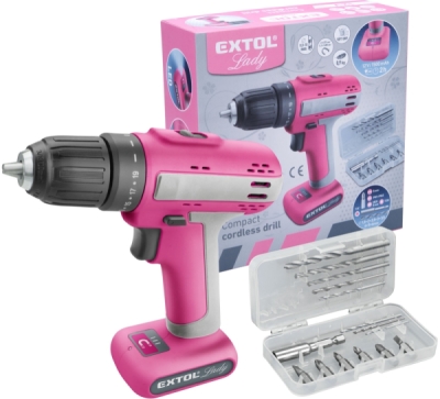 Vrtací šroubovák aku, růžový, 12V Li-ion, 1500mAh EXTOL LADY