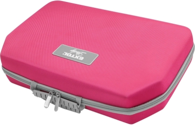 Vrtací šroubovák aku s příklepem, růžový, 12V Li-ion, 2000mAh, v kufru s nářadím, sada 27ks EXTOL LADY