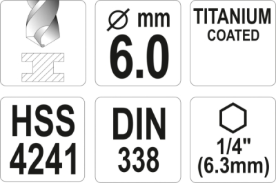 Vrták na kov TITAN 1/4" 6mm Yato YT-44764
