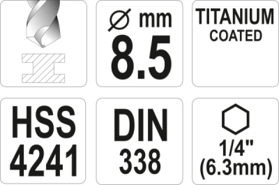 Vrták na kov TITAN 1/4" 8,5mm Yato YT-44769