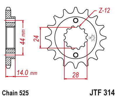 Řetězové kolečko JT JTF 314-16RB 16 zubů, 525 rubber cushioned