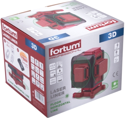 Laser zelený 3D liniový, křížový samonivelační FORTUM