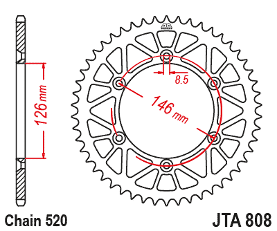 Hliníková řetězová rozeta JT JTA 808-48BLK 48 zubů, 520 černá