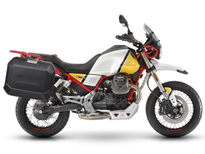 Kompletní sada bočních černých hliníkových kufrů SHAD 130.kitTERRAside-7B TERRA BLACK 36L/47L , včetně montážní sady SHAD MOTO GUZZI V 85 TT
