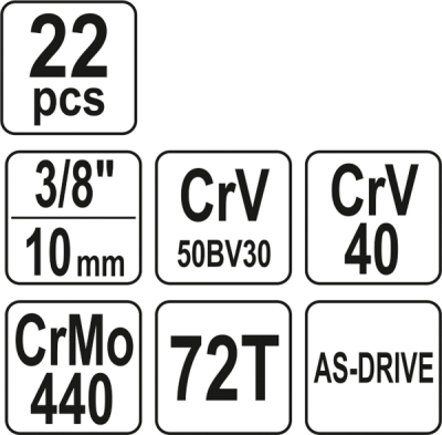 Sada nářadí gola 3/8" YATO 22 kusů YT-38561