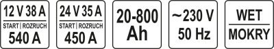 Yato YT-83062 nabíječka s funkcí startování 12/24 V, 20–800 Ah, 1,38 kW