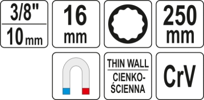Nástavec na svíčky 16mm prodloužený 250mm Yato YT-38522