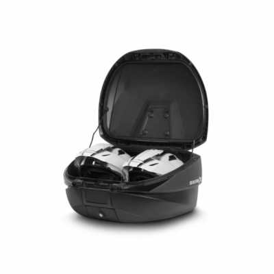 Vrchní kufr na motorku SHAD SH59X D0B59200 černý s hliníkovým krytem (rozšiřitelný koncept) se zámkem PREMIUM SMART