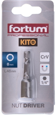 Klíč nástrčný magnetický 1/4" stopka, 8x48mm, CrV FORTUM