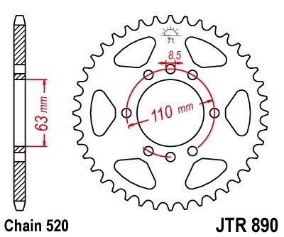Řetězová rozeta JT JTR 890-45ZBK 45 zubů, 520 Černý zinek