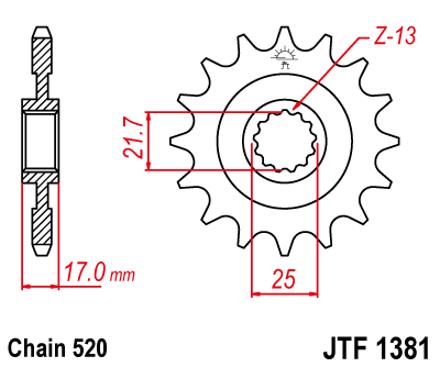 Řetězové kolečko JT JTF 1381-16RB 16 zubů, 520 rubber cushioned
