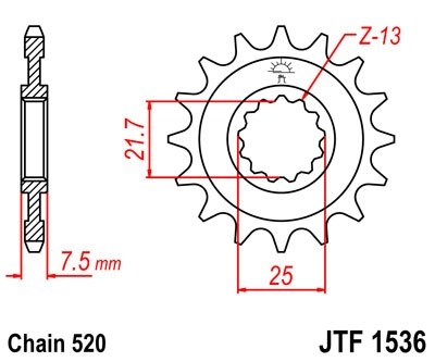 Řetězové kolečko JT JTF 1536-15RB 15 zubů, 520 pogumované