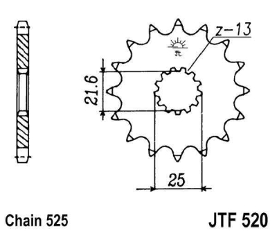 Řetězové kolečko JT JTF 520-17RB 17 zubů, 525 rubber cushioned