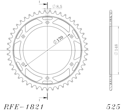 Řetězová rozeta SUPERSPROX RFE-1821:47-BLK černý 47 zubů, 525