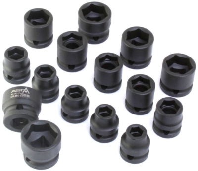 Hlavice nástrčné úderové 1/2", 10-24 mm, 6hranné extra krátké 28 mm, 15 ks na liště - ASTA A-SS151