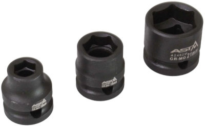 Hlavice nástrčné úderové 1/2", 10-24 mm, 6hranné extra krátké 28 mm, 15 ks na liště - ASTA A-SS151