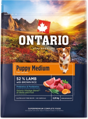Krmivo Ontario Puppy Medium Lamb & Brown Rice 2,25kg