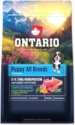 Krmivo Ontario Puppy & Junior All Breeds Monoprotein Tuna & Sweet Potatoes 0,75kg