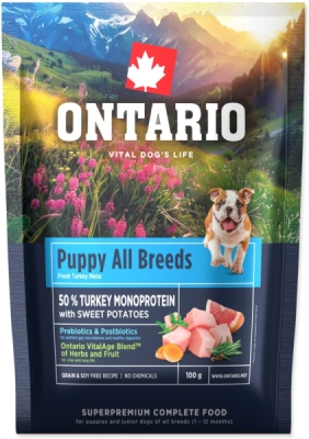 Vzorek Ontario Puppy & Junior All Breeds Monoprotein Turkey & Sweet Potatoes 0,1kg
