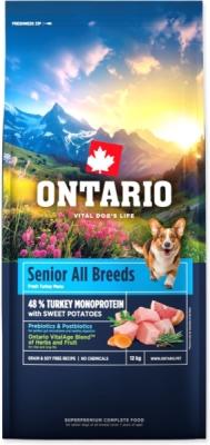 Krmivo Ontario Senior All Breeds Monoprotein Turkey & Sweet Potatoes 12kg