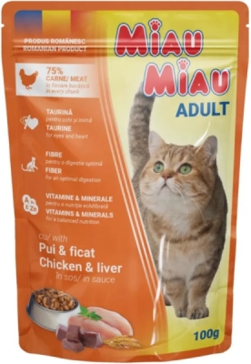 Miau Miau Cat kuřecí a játra, kapsa 100 g