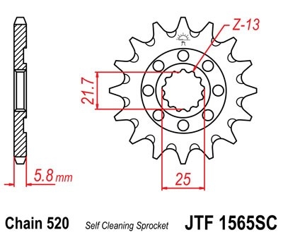 Řetězové kolečko JT JTF 1565-13SC 13 zubů, 520 Self Cleaning Lightweight