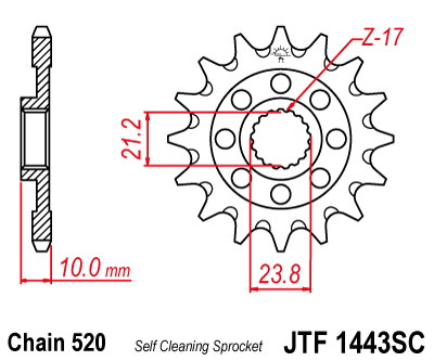 Řetězové kolečko JT JTF 1443-13SC 13 zubů, 520 Self Cleaning Lightweight