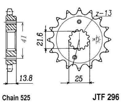 Řetězové kolečko JT JTF 296-16RB 16 zubů, 525 rubber cushioned