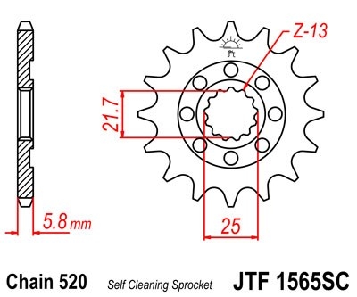 Řetězové kolečko JT JTF 1565-14SC 14 zubů, 520 Self Cleaning Lightweight