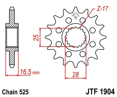 Řetězové kolečko JT JTF 1904-16RB 16 zubů, 525 rubber cushioned