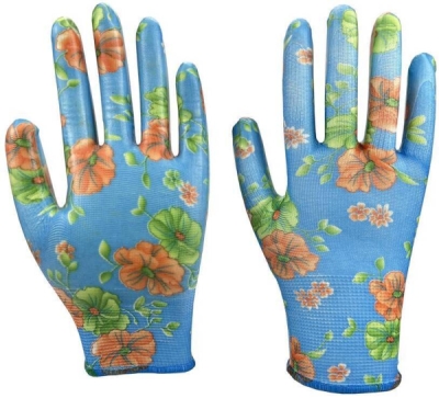 Rukavice zahradní vel. 10 NITRILE flowers blue Garvia 22028